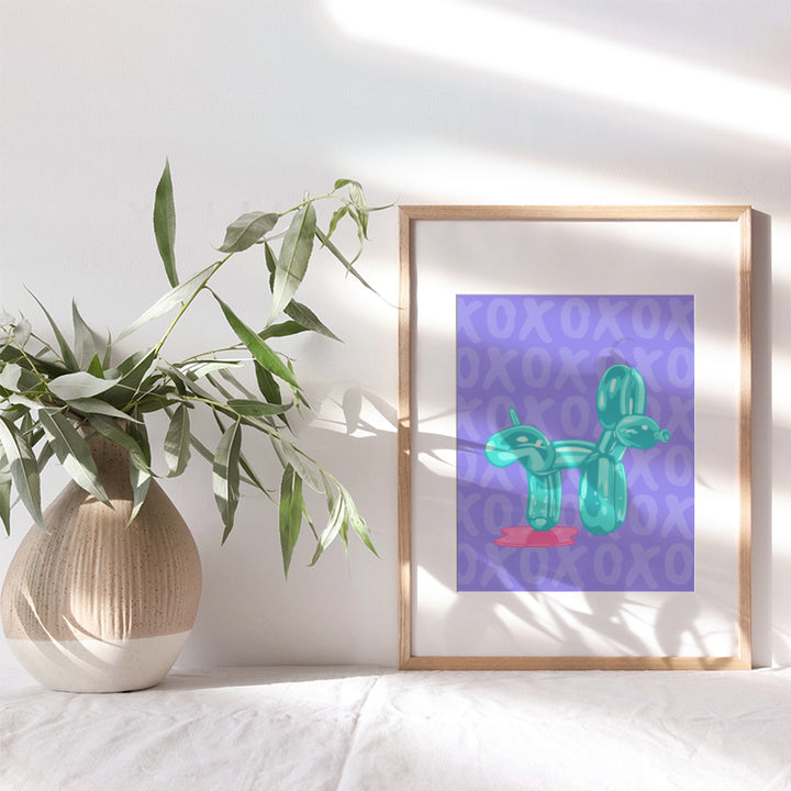 Purple Bathroom Accessories Bathroom Decor - Teal Blue Bathroom Wall Art - Balloon Dog Pop art Funky funny Wall Decor- Preppy Trendy Wall Decor - Cute Chic 80s X0 Minimalist Modern art Dorm Room Decor