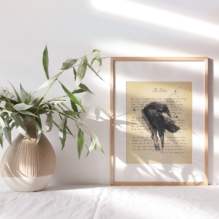 The Raven - Edgar Allan Poe Vintage Wall Art Decor Set - Rustic Retro Home, Apartment or Office Decoration Picture for Living Room, Bedroom - Gift for Goth and Steampunk Fans