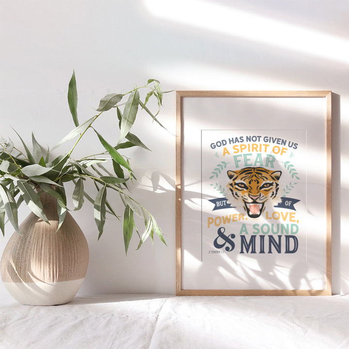 Motivational Inspirational Quote Religious Bible Verse Wall Art - Christian Scripture Tiger Wall Decor for Home, Sunday School, Kids, Boys Bedroom, Living Room, Church - Jungle Animal Catholic Gifts