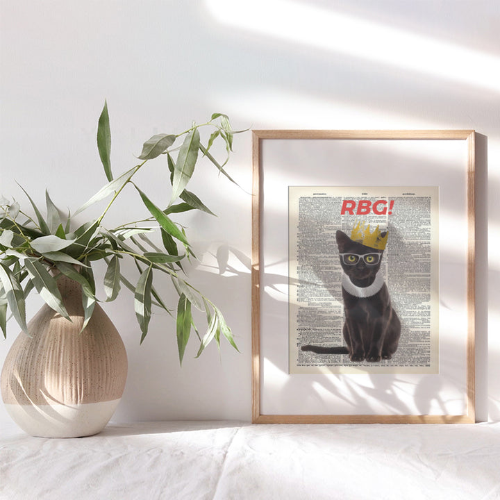 Ruth Bader Ginsburg Cat Wall Art Print - Funny RBG Cat Wall Decor - Upcycled Dictionary Art Picture - Vintage Photo - Great Unique Home Decor or Gift For Lawyers, Attorneys