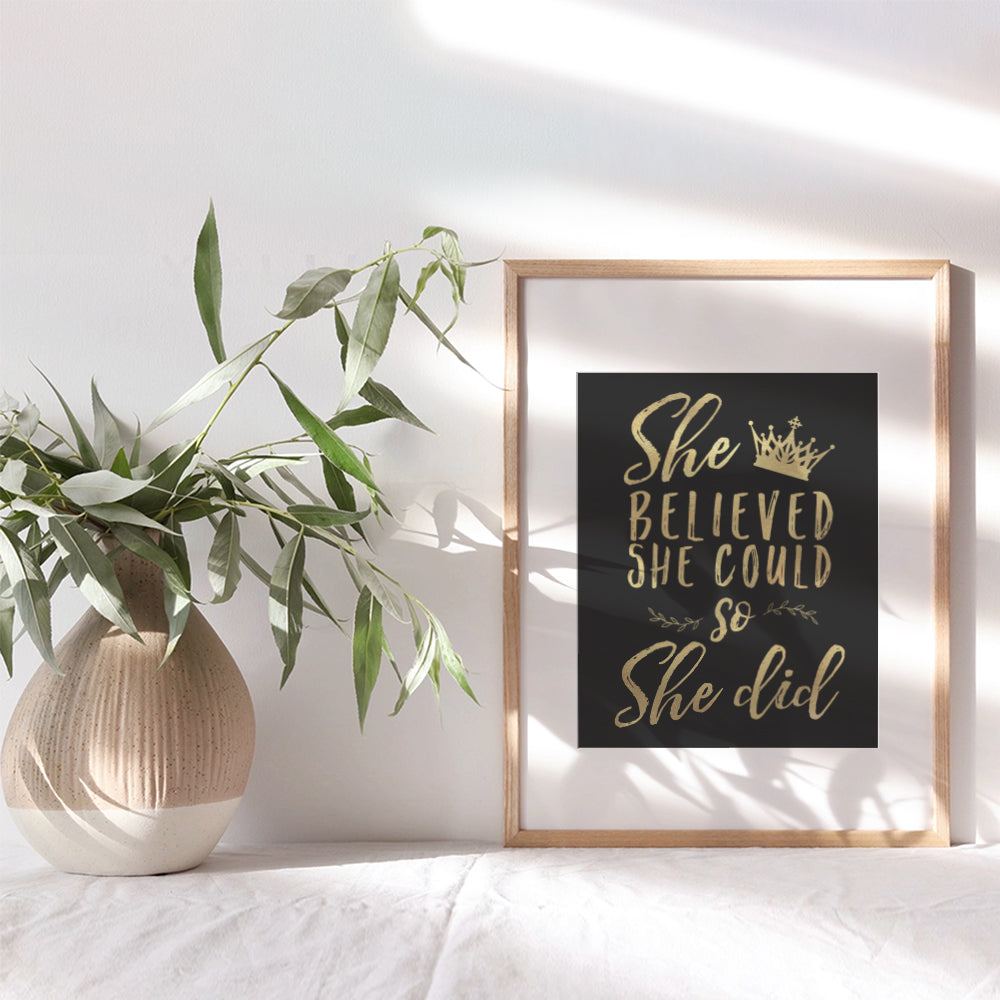 Inspiration Saying Quotation Motivational poster for Woman - Positive Quotes Wall Decor - Teen Girls Women Bedroom Wall Art & Decor - She Believed She Could So She Did Poster - Aesthetics Room Decor