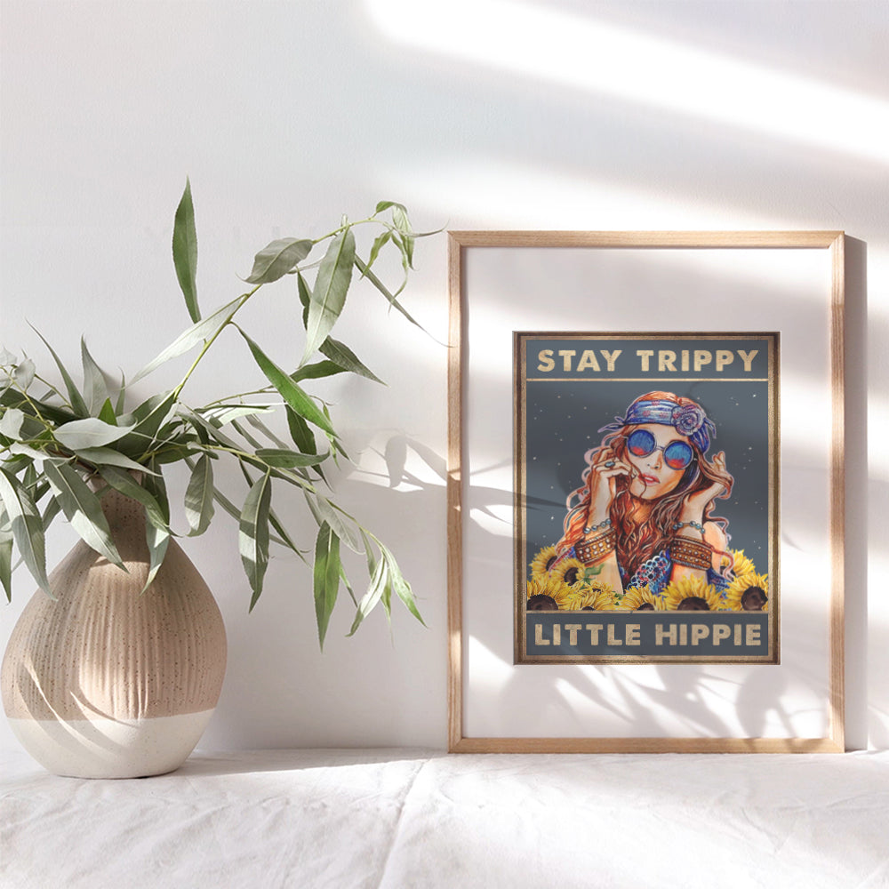 Trippy Wall Decor - Stay Trippy Little Hippie Wall Art - Boho Wall Decor Gifts - Bohemian Wall Art - Sunflower Wall Decor- Women, Teen Girls Bedroom - Positive Quotes - Hippy Living Room Decor Poster