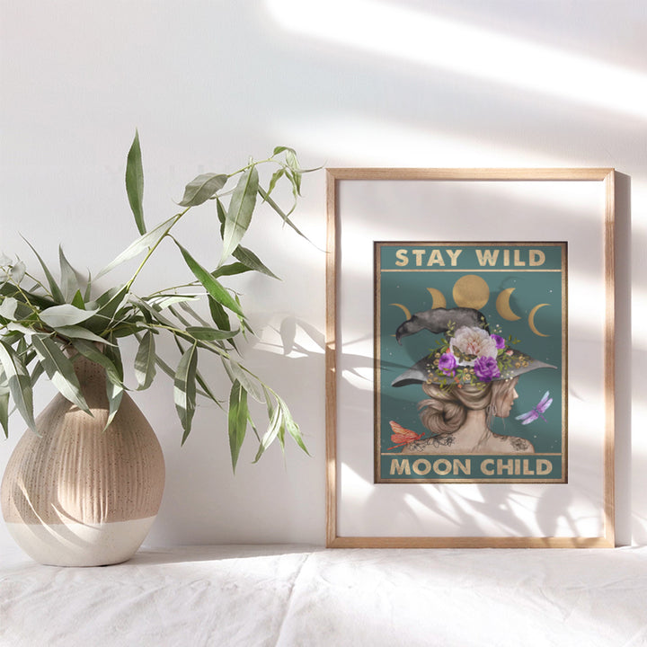 Stay Wild Moon Child - Hippie Room Decor - Womens Boho Wall Art - Witch Decor - Celestial Boho Wall Decor - Bohemian Wall Decor - Moon Wall Decor - Witchy Room Decor - Wicca Witchcraft Wiccan Decor