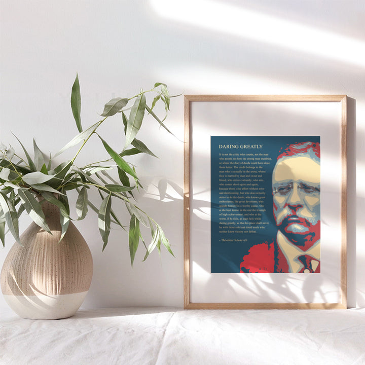 Teddy Roosevelt Inspirational Quote Wall Art Poster Print- Motivational Daring Greatly Poem - Gift for Entrepreneurs, Students, Management Teams - Great Home, Apartment, Office Decor, Room Decorations