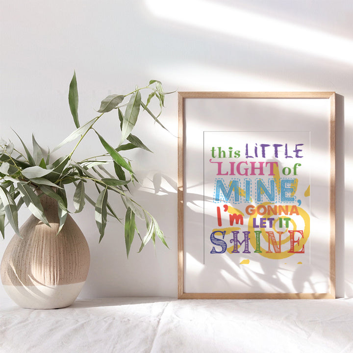 Kids Wall Decor for Girls Bedroom, Boys Room Decor, Baby Nursery - Cute Original Colorful Wall Art - Unique Housewarming Gift - This Little Light of Mine - 8x10 UNFRAMED Picture Print