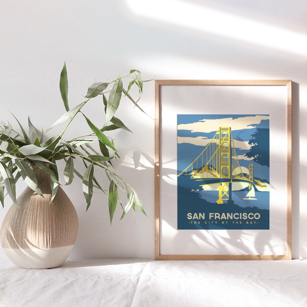 San Francisco Golden Gate Bridge Poster - 8x10 Vintage Retro Travel Wall Art Print - Gift for California Cali CA Fans - Home or Apartment Decor for Living Room, Office, Bedroom, Family Room -UNFRAMED