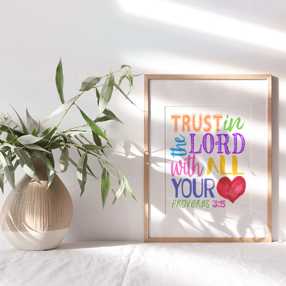 Religious Decor - Bible Verse Scripture Wall Art for Kids Bedroom, Boys, Girls Room, Bible Study, Church Sunday School - Inspirational Christian Gifts - Trust in the Lord With All Your Heart Proverbs