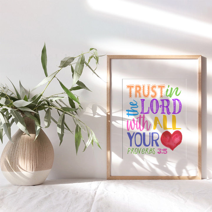 Religious Decor - Bible Verse Scripture Wall Art for Kids Bedroom, Boys, Girls Room, Bible Study, Church Sunday School - Inspirational Christian Gifts - Trust in the Lord With All Your Heart Proverbs