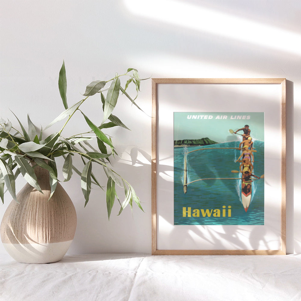 Vintage Hawaii Travel Poster Wall Art Print - 8x10 Photo - Perfect Tropical Home Decor for Lake or Beach House, Living Room, Bedroom, Bathroom, Den - A Great Easy Gift for People Who Travel - Unframed