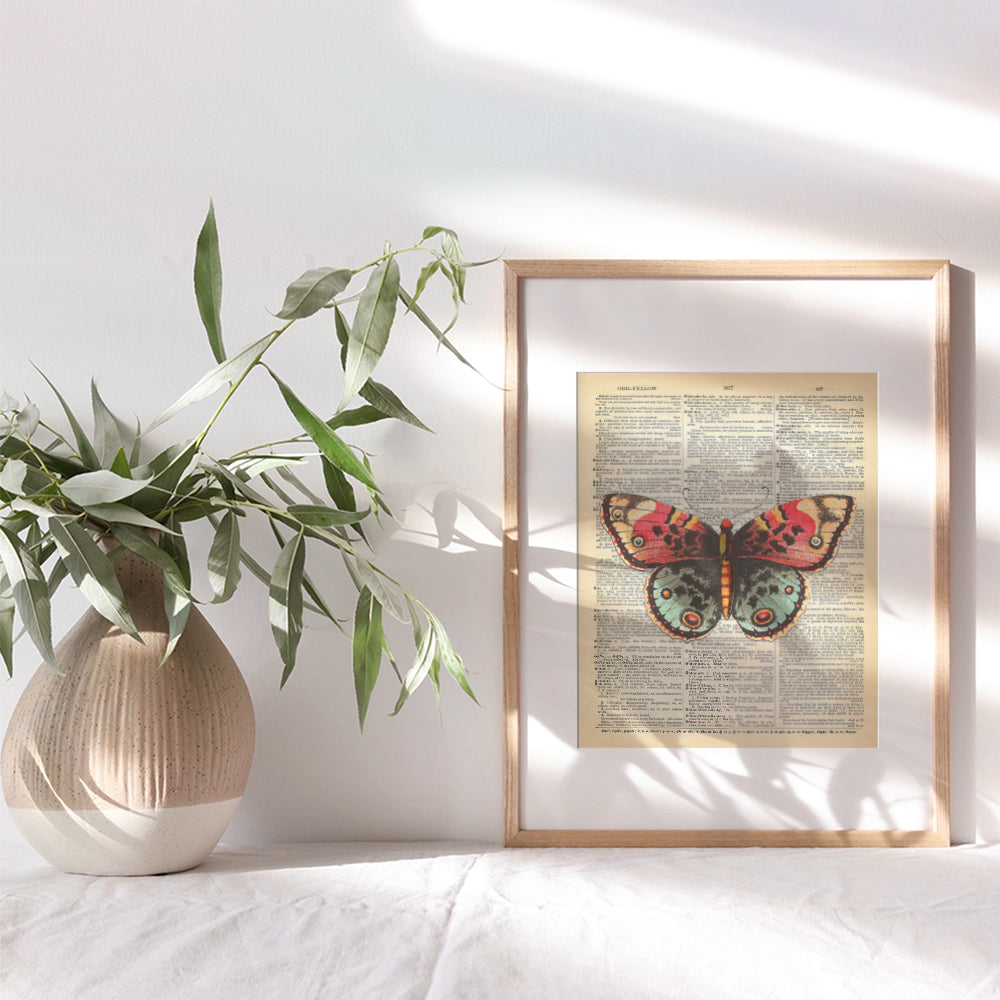 Upcycled Dictionary Wall Art Print - 8x10 Vintage Unframed Photo - Great For Home Decor and Easy Gift Giving - Nature - Orange and Green Butterfly