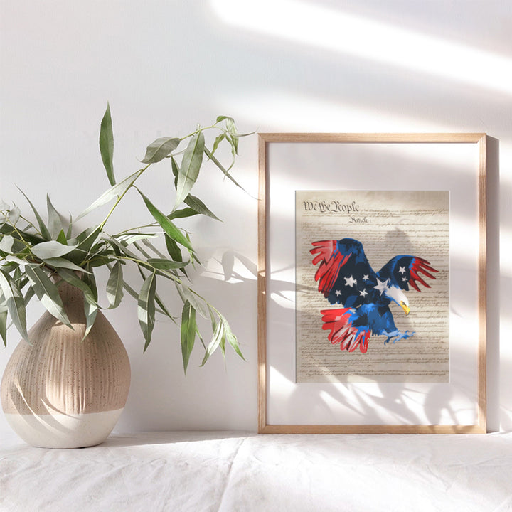 Patriotic American Eagle on US Constitution Wall Art Print, Home Decor - Vintage Poster - Unique Room Decorations for Office, Living Room, Family Room - Gift for Veterans - 8x10 Photo Unframed