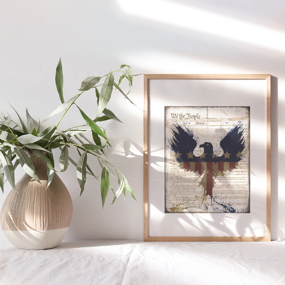 American Flag Eagle Wall Art Print - 8x10 Rustic Vintage Home Decor Photo Picture - Unique Patriotic Gift for US Military Vet, Veterans Day, Memorial Day, Fourth 4th of July - Unframed Poster