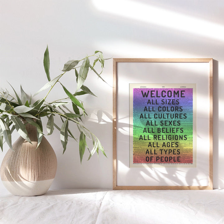 Welcome Sign - Tolerance Dictionary Wall Decor Picture - Art Poster Print for Home, Office, Store, Bar - Gift for LGBTQ, Queer, Gay, Bi, Lesbian, African American, Black, Latino, Liberal Democrats