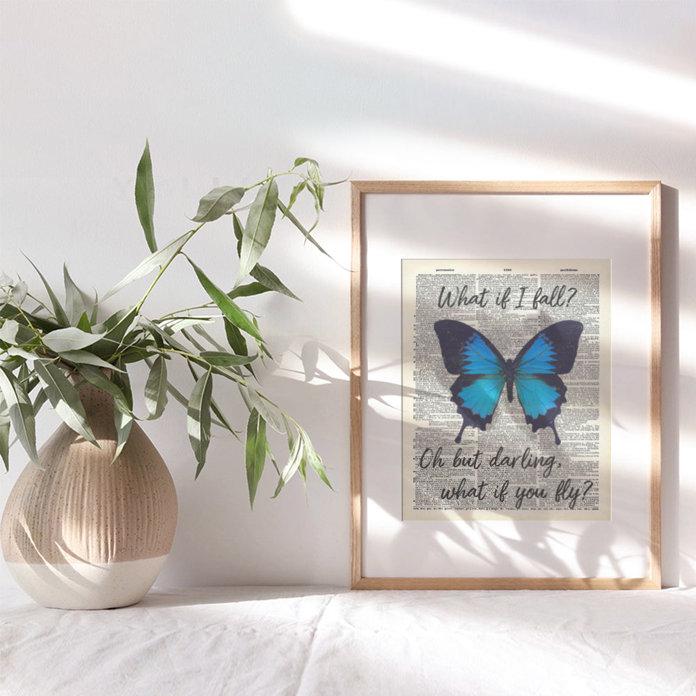 Inspirational Wall Art - Home Decor, Room Decorations for Bedroom, Office, Living Room - Unique Cute Boho Gift for Women, Girls, Teens - Blue Butterfly - 8x10 Self Confidence Picture Poster Sign