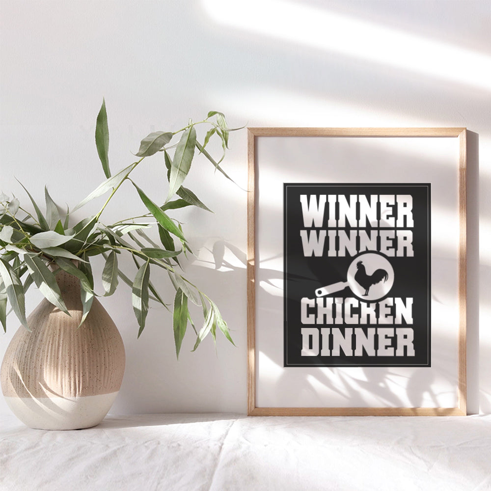 Dinner Wall Art Print - Unframed Funny Typography - Makes a Great Gift for Bars, Kitchens, and Home Decor - Ready to Frame (8x10) Photo - Winner Winner Chicken Dinner