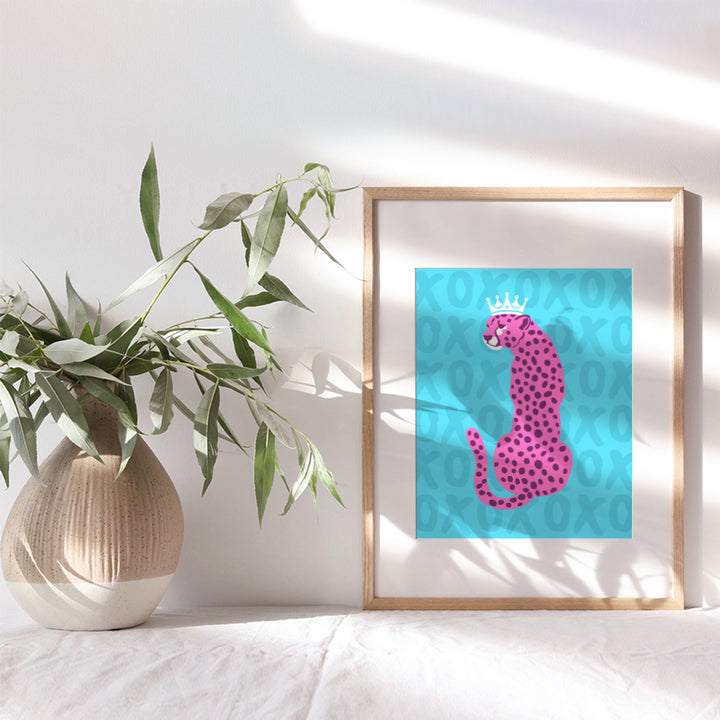 Trendy Aesthetic Room Decor -Cheetah Wall Art - Minimalist Wall Decor - Pink Blue Preppy Room Decor - Indie Room Decor - Leopard Home Decor - Teen Girls Womens Bedroom Decor - Yellowbird Art & Design