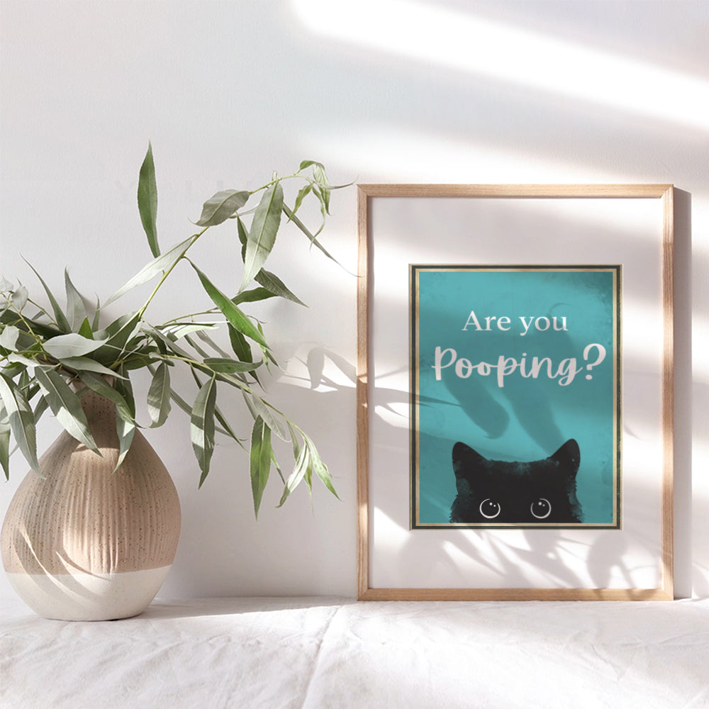 Funny Cat Bathroom Decor - Cat Lovers Bathroom Wall Art - Bath Wall Decor - Blue Bathroom Decor for Men Women - Cat Gifts - Small Bathroom Decor - Restroom Sign Powder room Picture 8x10 UNFRAMED