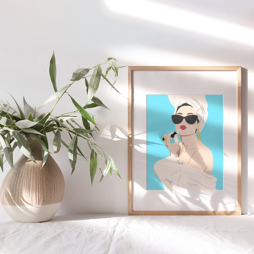 Audrey Hepburn Wall Art - Blue Bathroom Decor for Women - Audrey Hepburn Poster - Glam Bathroom Decor - Cute Bathroom Decor for Teen Girls - Bathroom Accessories - Bath Wall Decor - 8x10 Unframed