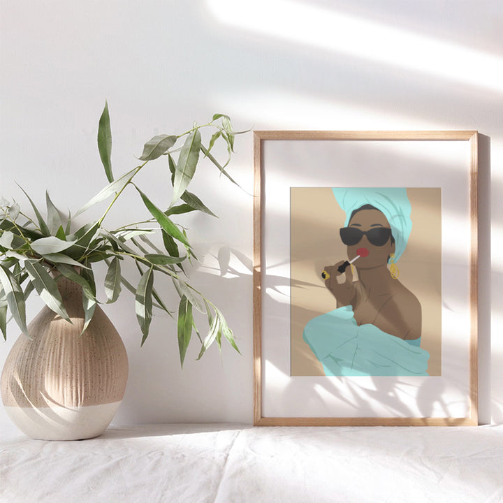 Black Woman Wall Art - African American Women - Black Women Poster - Light Blue Bathroom Decor - Glam Bathroom Decor - Bathroom Accessories - Bath Decor