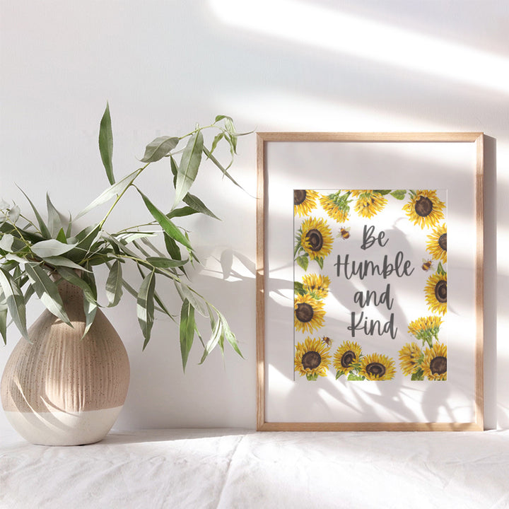 Be Humble and Kind Wall Decor - Sunflower Wall Decor - Bee Wall Decor - Be Humble and Kind Sign - Sunflower Wall Art - Bee Wall Art - Sunflower Bathroom, Kitchen, Living Room Decorations - Boho Decor