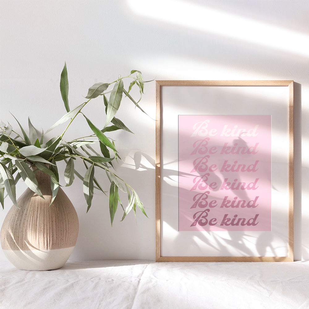 Kindness Preppy Wall Art & Decor - Be Kind Sign - Aesthetic Indie Poster - Classroom Family Wall Art - Contemporary art Inspiration Home Decor - Pink Living room Bedroom Decor- Yellowbird Art & Design