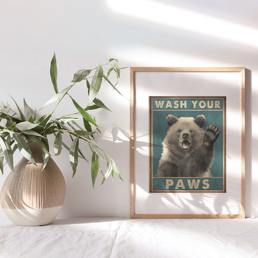 Wash Your Hands Kids Bathroom Wall Art & Decor - Boys Bathroom Wall Decor - Restroom Sign - Bath Wall Decor - Funny Bathroom Decor - Bear Wall Decor Poster - Powder room Decor - 8x10 UNFRAMED