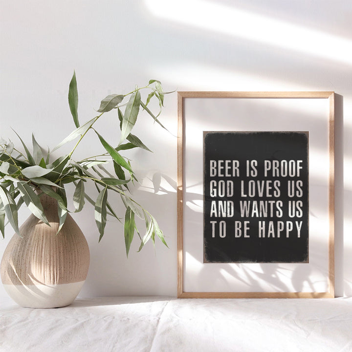 Bar Wall Decor for Men - Beer Wall Art - masculine Bar Art for Man cave Decor - Rustic Black and White Beer Decorations - funny Quotes Wall Decor - Yellowbird Art & Design Quotes - Garage Wall Decor