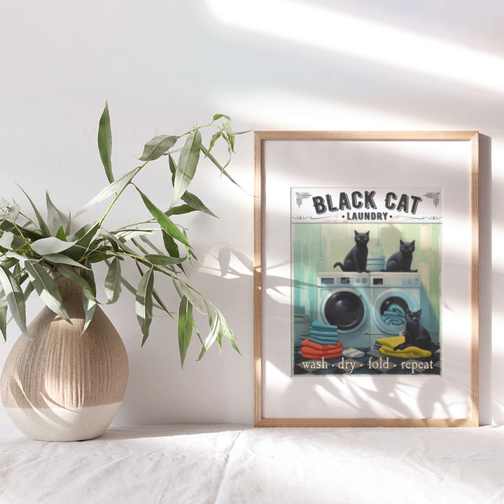 Cat Wall Art Laundry room Decor - Black cat Wall Decor - Cat Decor - Farmhouse Laundry room Wall Decor - Cute Cat Wall Decor Poster - funny Cat Themed, Cat Lover, Cat Mom, Cat Dad, Cat Gifts for Women