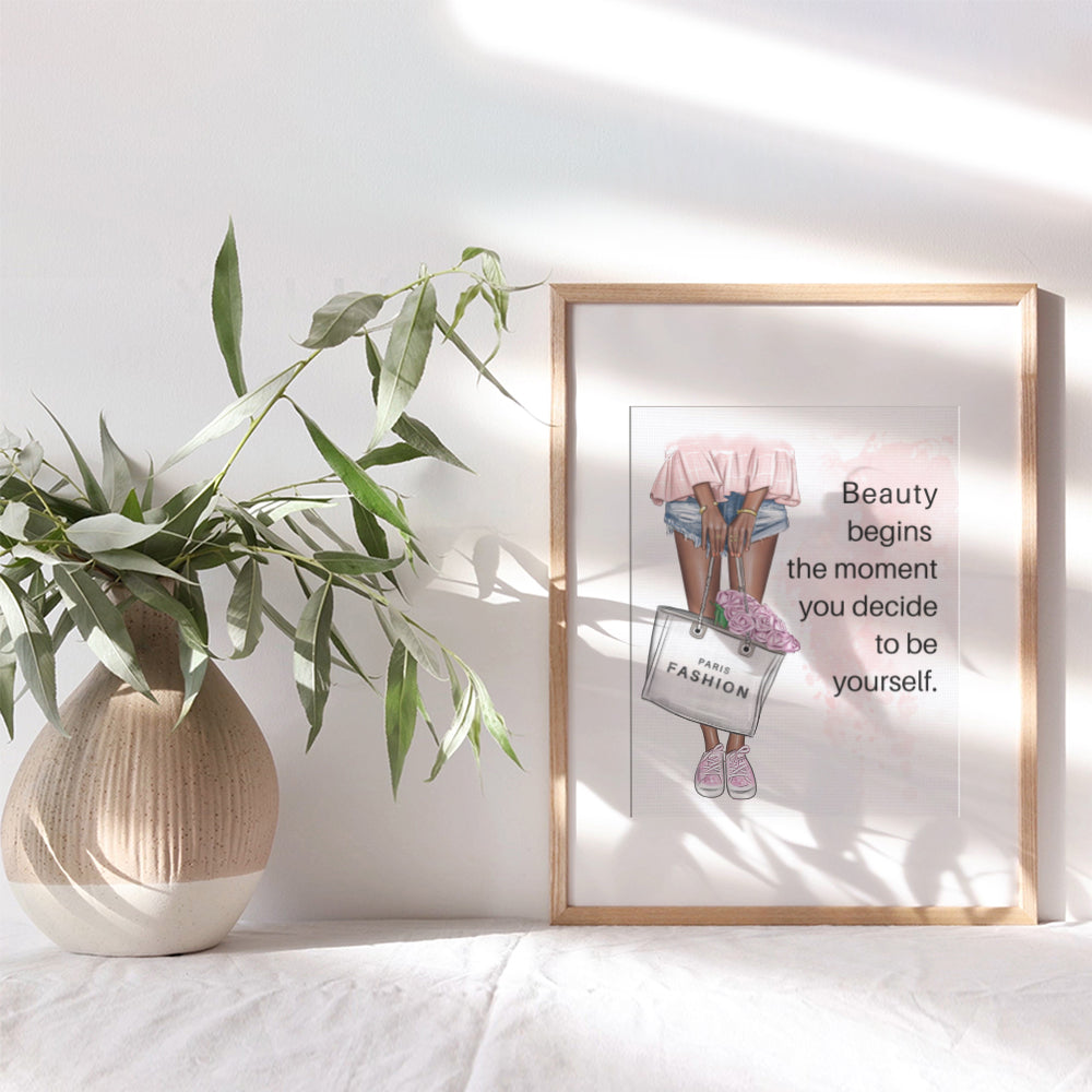 Positive Quotes Wall Decor for Black African American Women - Inspirational Motivational Quote Wall Art - Luxury Glam Fashion Wall Decor - Wall Art For Designer Handbags Fan, Couture Fashionista