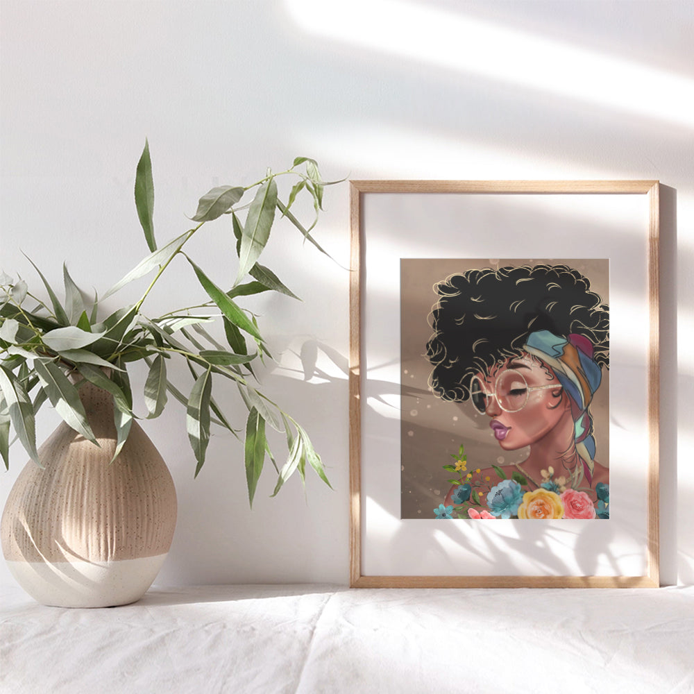 Black Women Wall Art & Decor - African American Girl Picture - Black Woman Poster Print - Bedroom, Living Room, Home Office, Bathroom - Cute Boho Inspirational Positive Motivational Best Friend Gifts