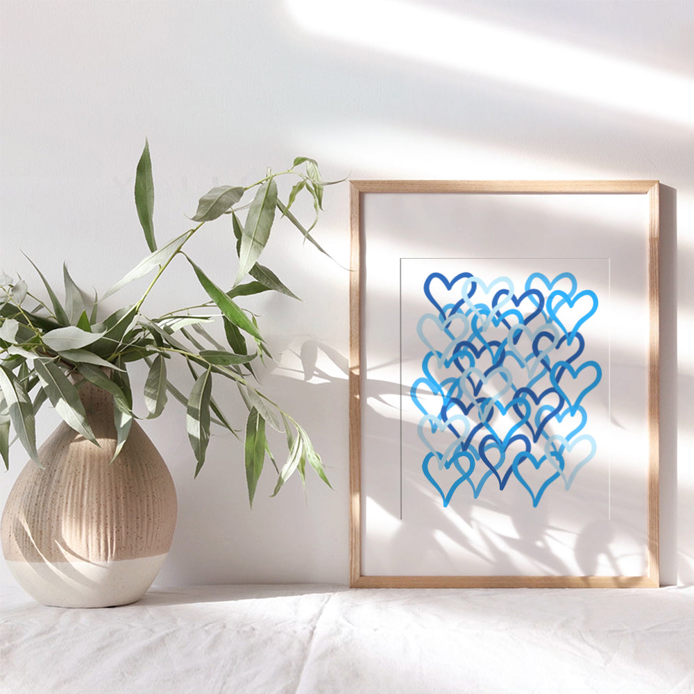 Cute Heart Wall Decor for Women, Kids - Nursery Decor for Baby, Toddlers - Preppy Room Decor for Teen Girls, Boys Bedroom - Blue and White Trendy Wall Art Poster - Love Wall Decor - Baby Shower Gifts