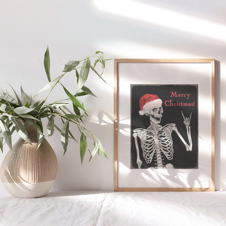 Cute Christmas Wall Art & Decor - Funny Christmas Decorations for Men - Merry Christmas Decor - Black Christmas Decorations - Skeleton Holiday Home Decor - Xmas Wall Art Poster - UNFRAMED 8x10