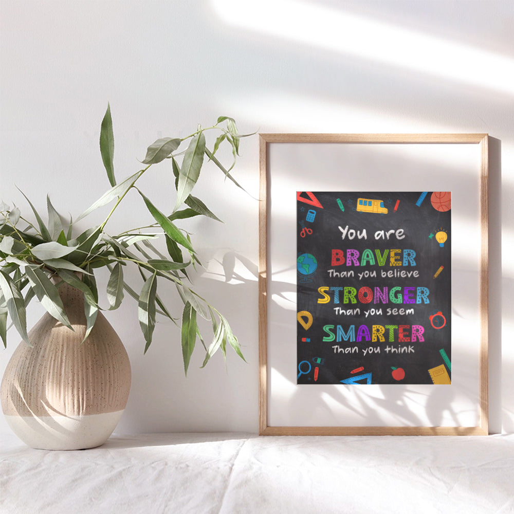 Classroom Wall Art & Decor - Back to School Wall Decor - Teacher Supplies - Inspirational Educational Motivational poster for Kids - Always Remember You Are Braver Than You Believe UNFRAMED 8x10