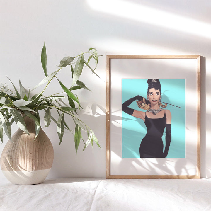 Blue Audrey Hepburn Wall Art - Audrey Hepburn Poster - Glam Wall Art - Vintage Movie Poster - Unframed Hollywood Movie - Pop Art Wall Decor - Gift for Women, Her, Wife, Woman 8x10