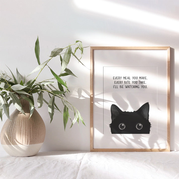 Black cat Wall Decor - funny Cat Stuff - Black Kitchen Decor - Cute Cat Wall Art - small Dining room Wall Decor - Cat Gifts for Cat Lovers - Cat Themed Decorations, Cat Poster - Cafe Wall Art 8x10