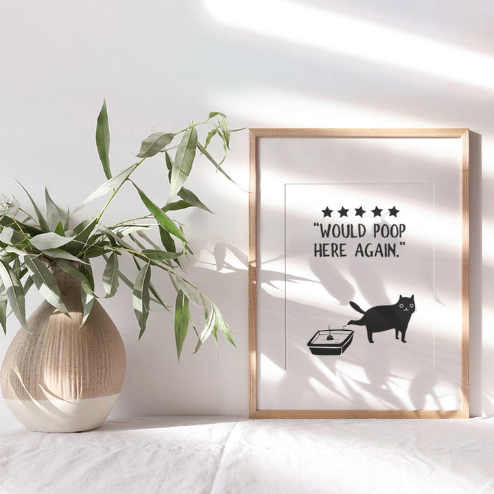 Cat Wall Decor Bathroom Decor - funny Cat Would Poop Here Again Bathroom Sign - Cute Cat Bathroom Wall Art - Cat Mom, Dad - Black Cat Wall Art - Black Bathroom Decor - Bathroom Accessories for Men