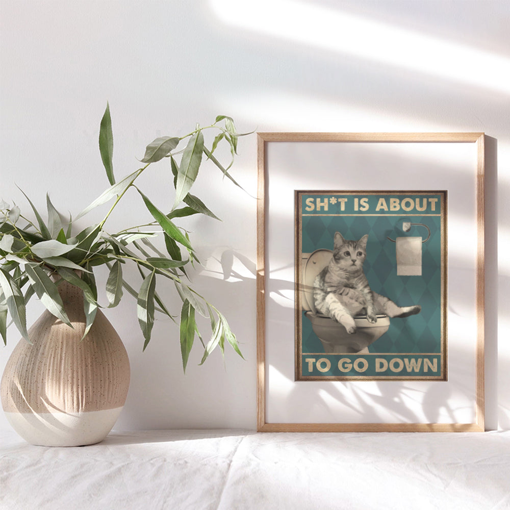 funny Cat Bathroom Wall Decor - Cute Sayings Cat Wall Art - Green Bathroom Decor for Men, Women, Cat Dad, Cat Lady - funny Quotes Bathroom Signs - Modern Bathroom Accessories - Yellowbird Art & Design