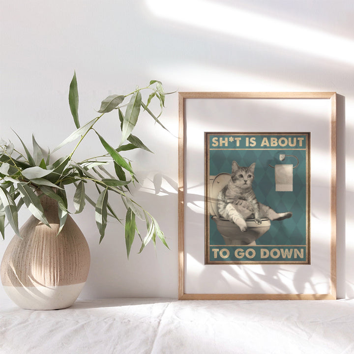 funny Cat Bathroom Wall Decor - Cute Sayings Cat Wall Art - Green Bathroom Decor for Men, Women, Cat Dad, Cat Lady - funny Quotes Bathroom Signs - Modern Bathroom Accessories - Yellowbird Art & Design