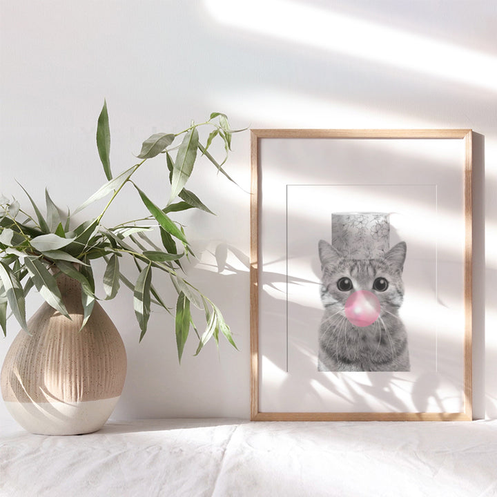 Cute Cat funny Bathroom Decor - funny Cat Bathroom Wall Art - small Bathroom Decor - Pink Bathroom Wall Decor - Tabby cat Wall Art for Cat Lovers, Cat Mom - Bathroom Sign Pictures Poster Accessories