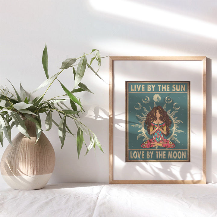 Live By The Sun Love By The Moon Sign - Boho Decorations - Trippy Hippie Room Decor - Bohemian Hippy Wall Art - New Age Zen Meditation Positive Quotes Yoga Wall Decor Poster - Women, Girls Gifts