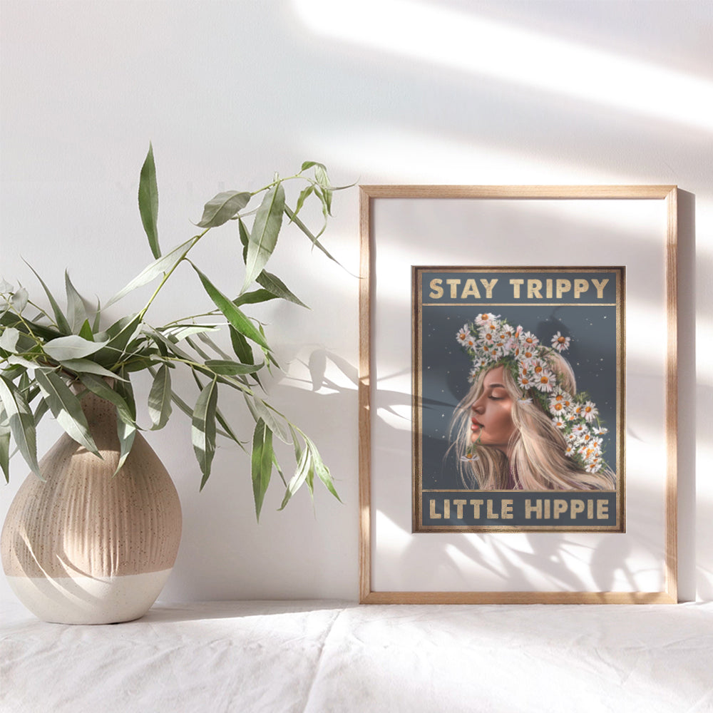 Stay Trippy Little Hippie Wall Art - Boho Wall Decor Gifts - Bohemian Wall Art - Trippy Wall Decor - Daisy Home Decor - Women, Teen Girls Bedroom - Positive Quotes - Hippy Living Room Decor Poster