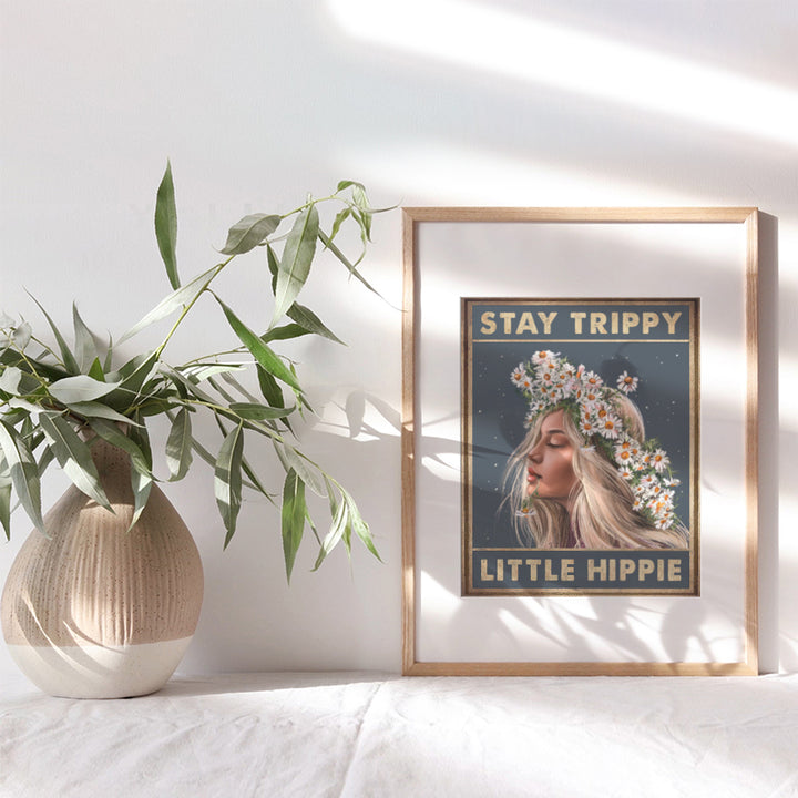 Stay Trippy Little Hippie Wall Art - Boho Wall Decor Gifts - Bohemian Wall Art - Trippy Wall Decor - Daisy Home Decor - Women, Teen Girls Bedroom - Positive Quotes - Hippy Living Room Decor Poster