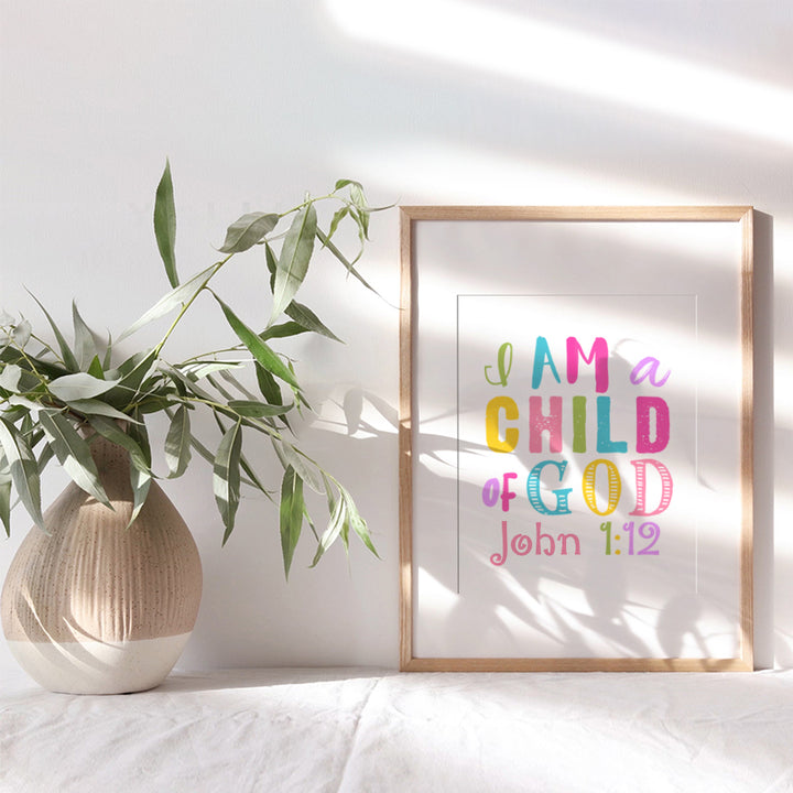 I Am A Child Of God Girls Room Decor - Religious Christian Wall Art - Little Girls Bedroom Decor - Toddler Girls Bedroom - Baby Girl Room - Girls Nursery Decor - Bible Verses Scripture Wall Decor