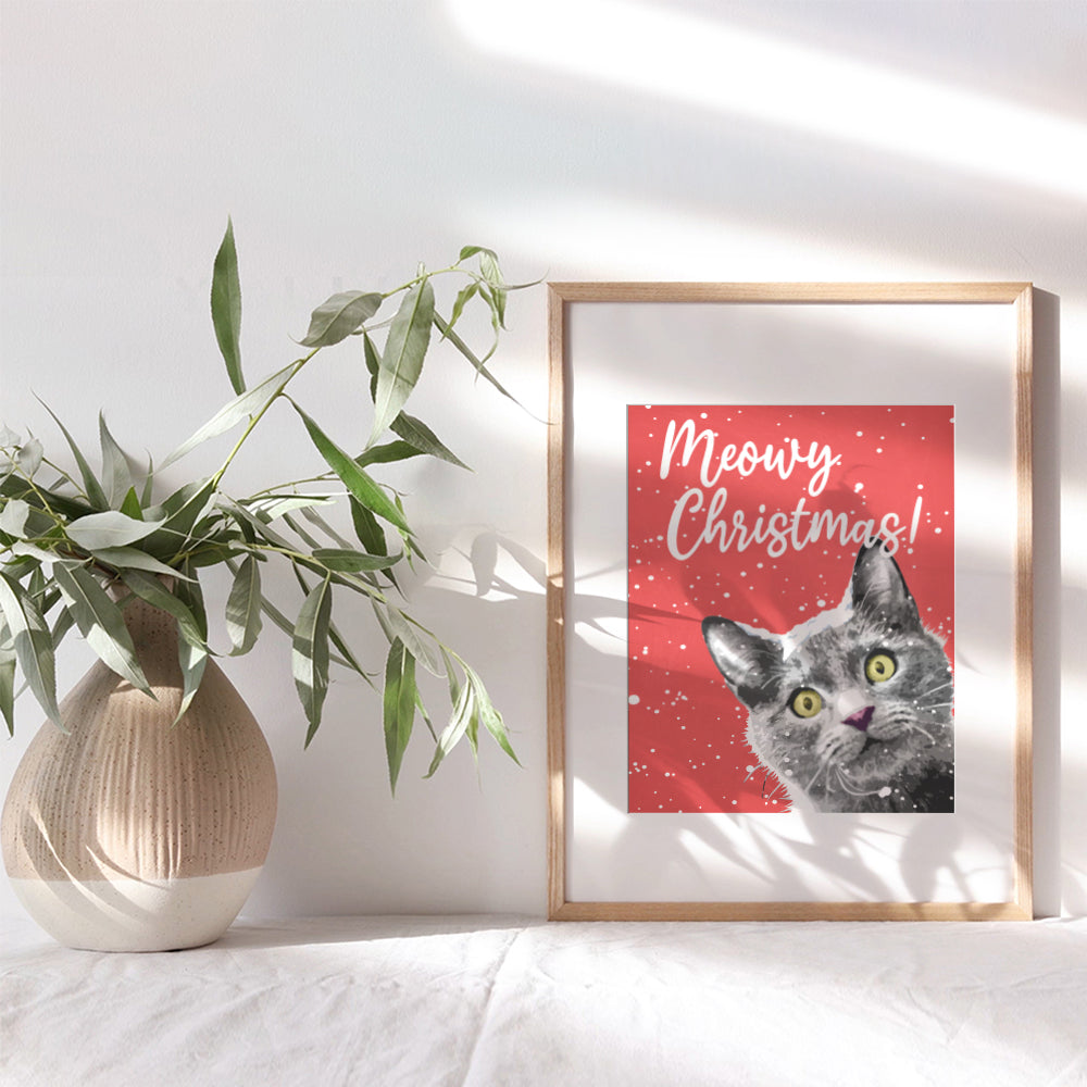 Meowy Christmas - Funny Black Cat Christmas Decorations - Xmas Decorations - Cute Christmas Wall Decor for Cat Lovers - Holiday Decorations - Holiday Home Decor - Unique Christmas Wall Art Poster