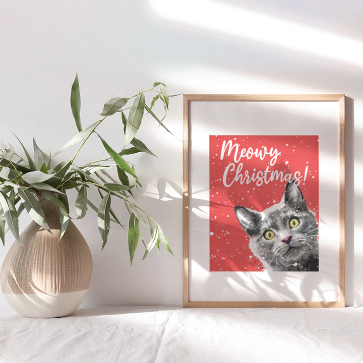 Meowy Christmas - Funny Black Cat Christmas Decorations - Xmas Decorations - Cute Christmas Wall Decor for Cat Lovers - Holiday Decorations - Holiday Home Decor - Unique Christmas Wall Art Poster