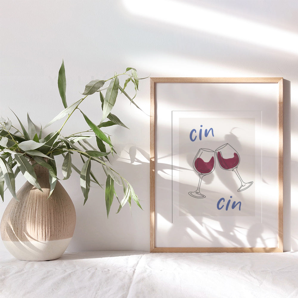 Cheers Wine Wall Art - Dining room Wall Decor, Aesthetic Kitchen Wall Decor - Alcohol Cocktail party Decorations, Home Bar Decor Poster - Preppy Trendy Room Decor, Drinks Alcohol Italian Wall Art Sign