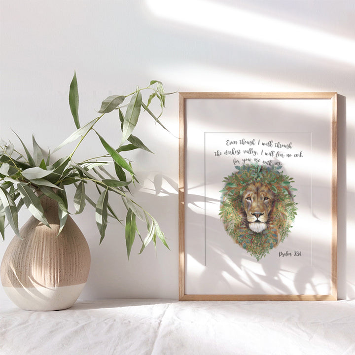 Christian Psalm 23 Bible Verse Wall Art Decor - Religious Scripture Bible Study Home Decoration - Inspirational Poster Print - Pastor Ordained Minister Motivational Gift for Men, Women, Boys - Lion