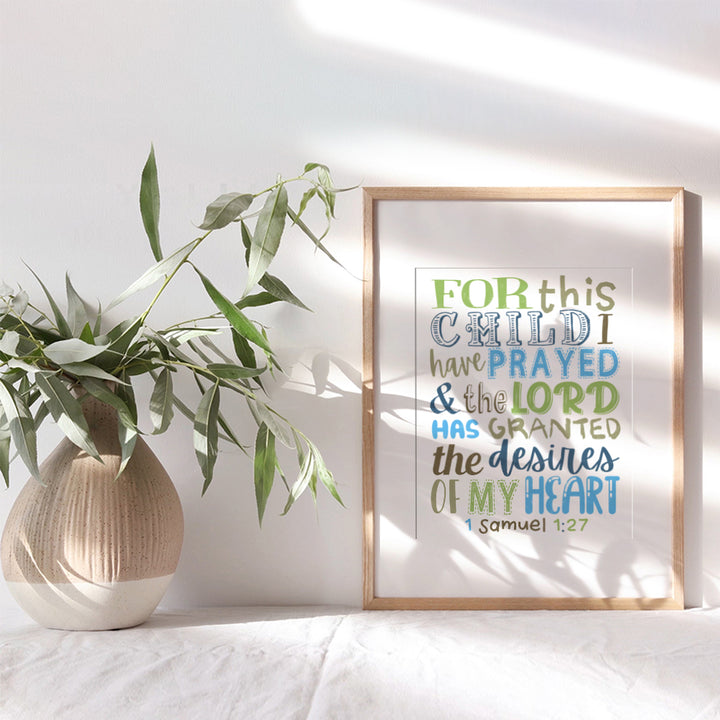 For This Child We Have Prayed - Religious Little Boys Room Decor - Toddler Boy Nursery Wall Decor - Baby Boy Christian Wall Art - Bible Verses Baby Shower Gift - Scripture Wall Decor