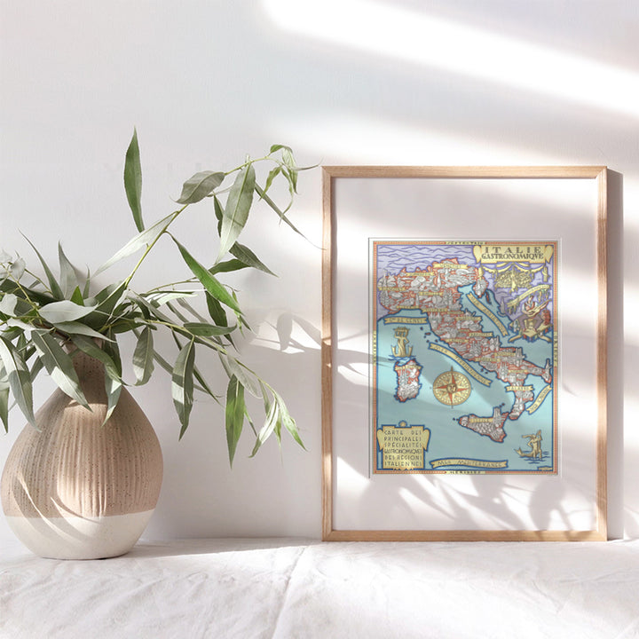 Map of Italy Wall Art - Italian Food Poster 8x10 - Vintage Retro Style Italian Map- Rome Tuscany Florence Venice - Gastronomique Travel Map - Italian Cuisine - Italian Gifts - Italian Home Decor