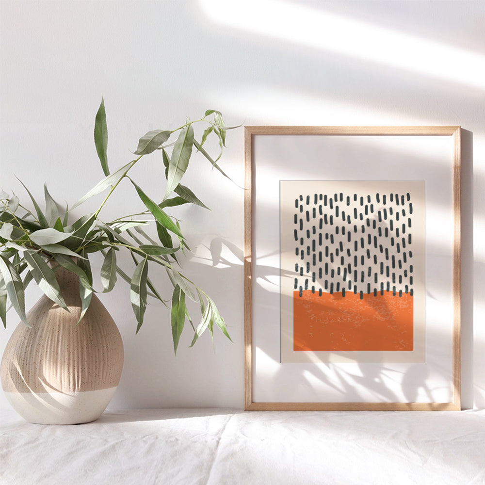 Mid Century Modern Abstract art - Geometric Wall Decor for Farmhouse Bathroom - Boho Wall Art for Women - Unique Minimalist Home Decor - Contemporary Line art Black and Orange Living room Aesthetic